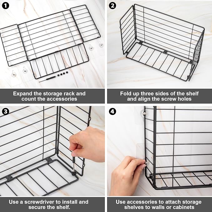 Lonian Wall Mounted Storage Basket, Black Metal Wire Kitchen Wrap Organizer Rack, Heavy Duty Hanging Basket for Cabinet Door, Pantry, Cutting Boards, Foil, and Cleaning Supplies - Image 5