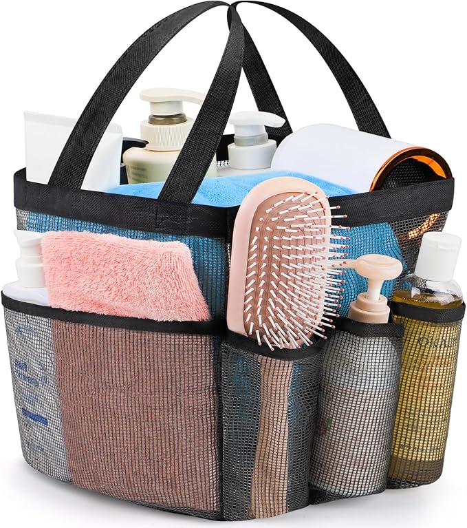 Mesh Shower Caddy Portable - 9 Pockets for College Dorm Room Essential | Large Capacity Mesh Shower Caddy with 9 Pockets, Portable Hanging Toiletry Bag for College Dorm, Gym, Camping and Beach by Attmu