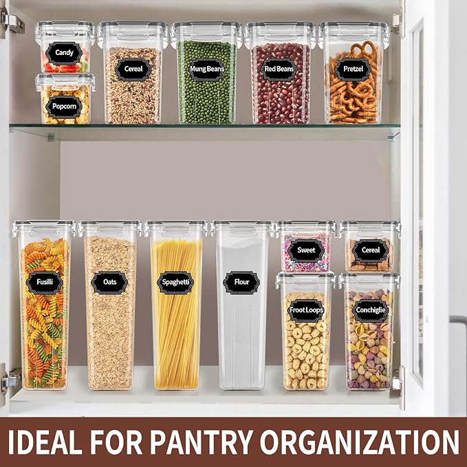 PRAKI Airtight Food Storage Containers Set with Lids - 24 PCS, BPA Free | Multiple Sizes Cereal Containers Storage Set, Pantry Organizers and Storage for Cereal Flour & Sugar - Labels & Marker (Grey) - Image 5