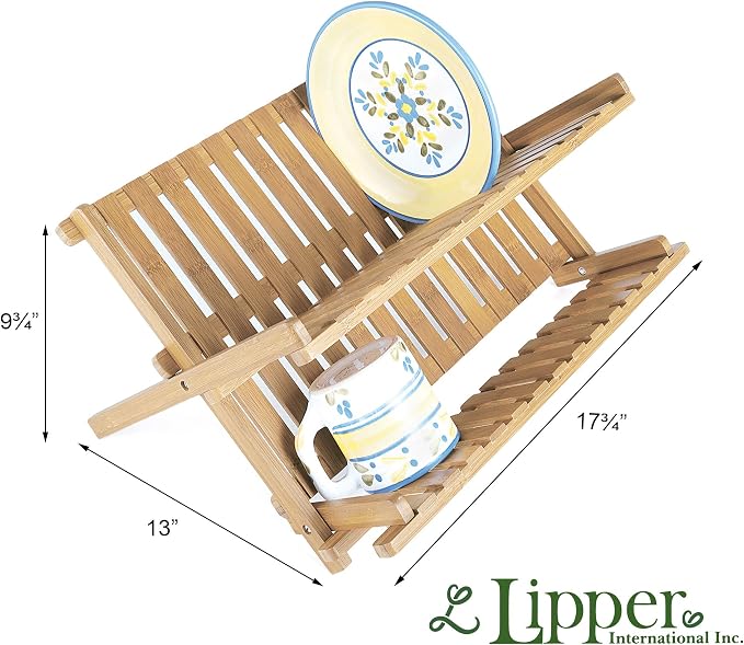 Lipper International 8813 Bamboo Wood Folding Dishrack, 17-3/4" x 13" x 9-3/4" - Image 4