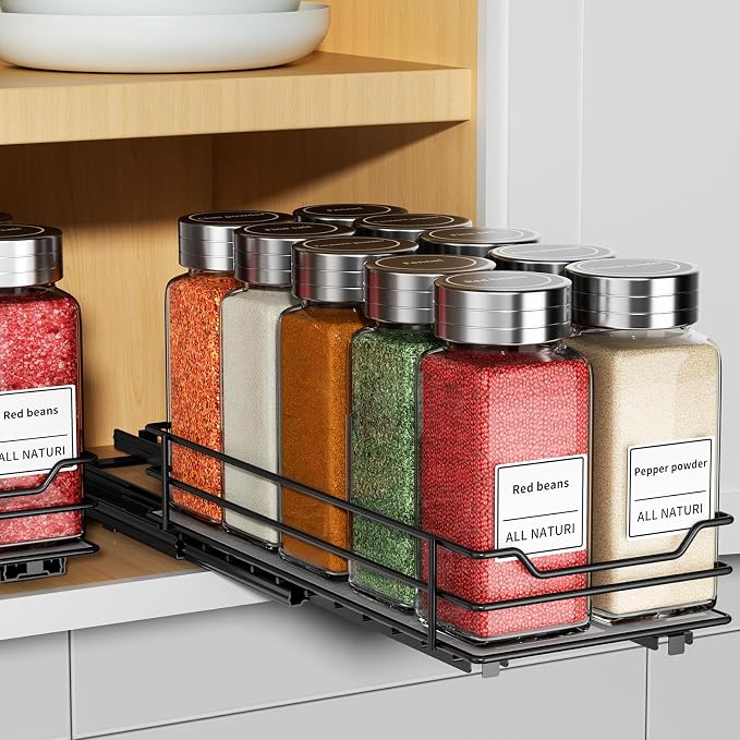 RCHYFEED Pull Out Spice Rack Organizer, 1 Tier,4.5" Wx10.5 Dx2.5 H | Heavy Duty Slide Out for Inside Cabinet & Pantry, Kitchen Cabinet Seasoning Organizer,Vertical Spice Racks Storage Spices by RCHYFEED