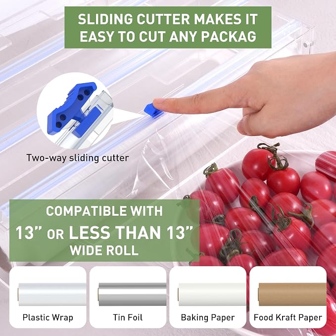 3 in 1 Clear Acrylic Foil, Plastic Wrap Organizer with Cutter | Kitchen Storage, Aluminum Foil Dispenser, Wax Paper Holder, For Drawer or Wall Mount, Fits 12 Inch Roll - Image 8