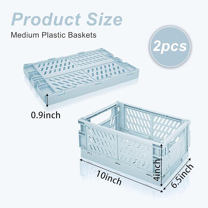 2 Pack Mini Foldable Small Plastic Baskets for Organizing and Storage，Collapsible Storage Crates,Mini Bins for Home Kitchen Bedroom Bathroom Office (Blue, Large 10x6.5x4) - Image 2