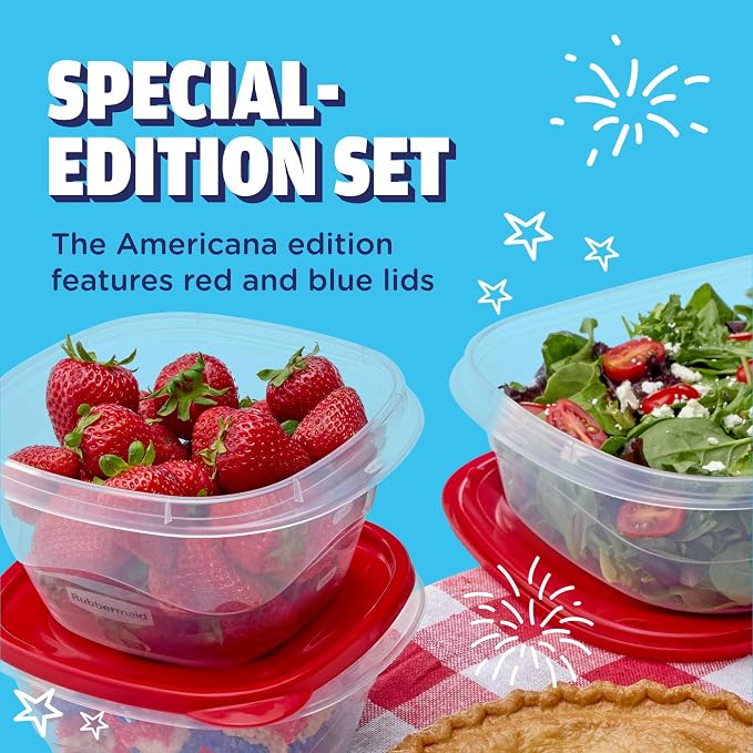 Rubbermaid TakeAlongs Special-Edition Americana 22-Piece Set of Food Storage Containers with Lids, Including Party Platter and Pitcher, QuikClik Seal, BPA-Free - Image 2