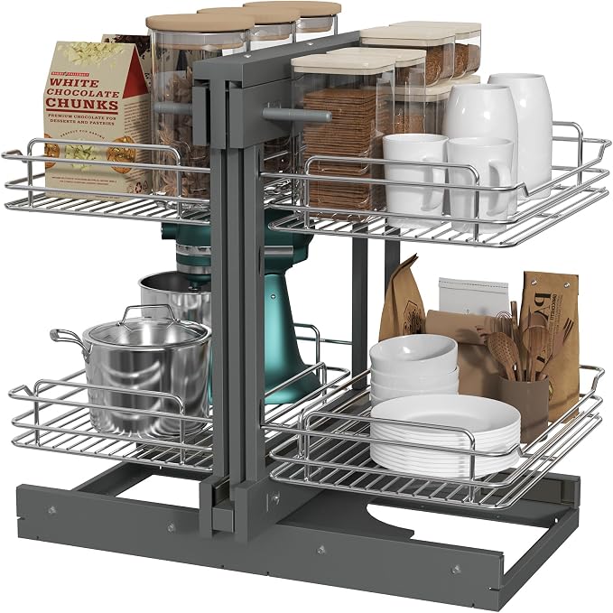Blind Corner Cabinet Pull Out 2 Tier 4 Shelves Magic Corner Kitchen Cabinet Pull Out Shelf Organzier Soft Close Bottom Mount Min Opening 15in，Metal by GWANLUKEJ