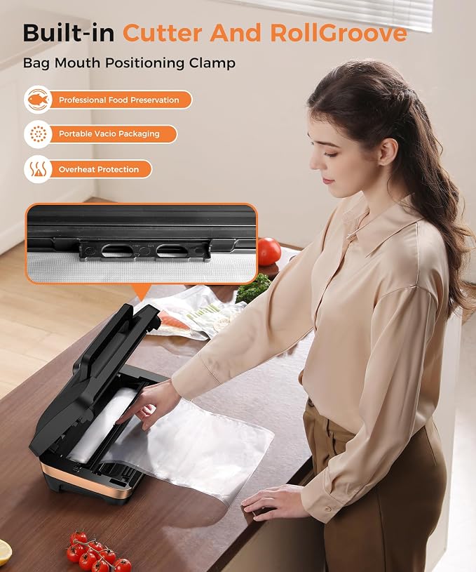 95KPa Powerful Commercial Vacuum Sealer Machine, 2X Strength Double Seal | 10-in-1 Dry/Moist Vacuum Sealer for Food, Built-in Cutter & Bags Storage, Easy-Lock Handle, Includes 1 Roll & 10 Bags, Black - Image 3
