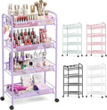 TOOLF 4 Tier Rolling Cart, Metal Utility Storage Cart with Wheels, Purple | 3 Hooks, Screwless Assembly, Trolley Organizer for Bathroom, Kitchen, Office, Nursery, Dorm, Laundry Room by TOOLF