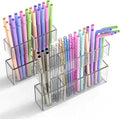 Small Acrylic Straw Holder for Cabinet Door, Adjustable Two-Part | 2 Pack Reusable Straws Organizer with Ultra Sticky Adhesive Strips, 2026 Straw Storage for Kitchen Cupboard by Rycid