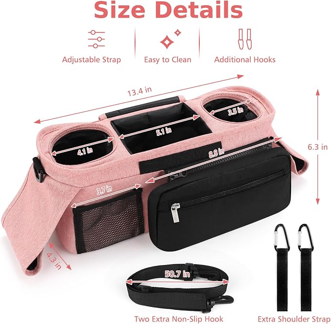 Accmor Universal Stroller Organizer with Insulated Cup Holder Detachable Phone Bag and Shoulder Strap,Stroller Bag Caddy Organizer for Uppababy, Baby Jogger, Britax Strollers - Image 9