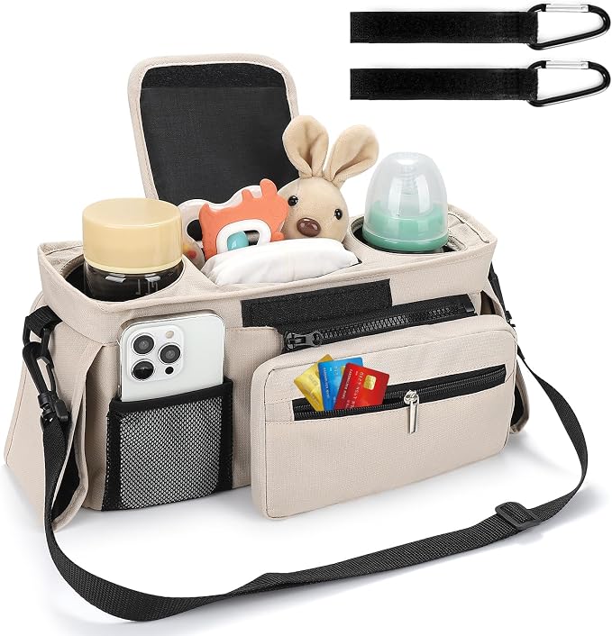 Accmor Universal Stroller Organizer with Insulated Cup Holder Detachable Phone Bag and Shoulder Strap,Stroller Bag Caddy Organizer for Uppababy, Baby Jogger, Britax Strollers - Image 2