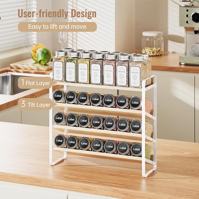 MUDEELA 4 Tier Spice Rack Organizer for Cabinet, (No Jars Included), White | Wooden Vertical Spice Shelf, Seasoning Organizer for Countertop, Kitchen, Pantry, Freestanding, 13.4" W × 11.2" H - Image 3