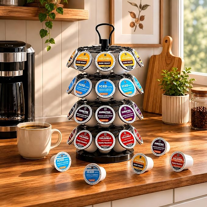 K Cup Holder-Coffee Pod Holder Organizer for 36 Pods,4-Tier K Cup Storage | K Cup Organizer,Stable Base,360°Rotating K Cup Carousel,Space-Saving for Countertop&Office,Coffee Pod Carousel Easy Assembly - Image 2