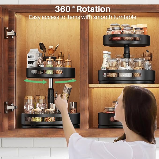 Lazy Susan Spice Rack Organizer for Cabinet, 2-Tier Metal, 10 in | Height Adjustable, 360-Degree Rotation, Spice Turntable for Table Top, Kitchen Pantry - Image 3