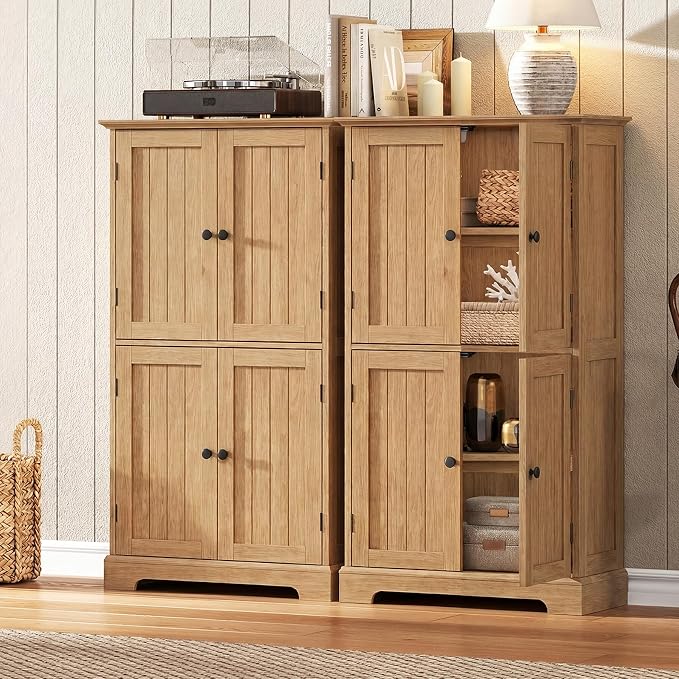 ChooChoo Bathroom Floor Cabinet with Adjustable Shelves | Bathroom Storage Cabinet, 4 Doors, Freestanding Cupboard for Living Room, Natural - Image 6