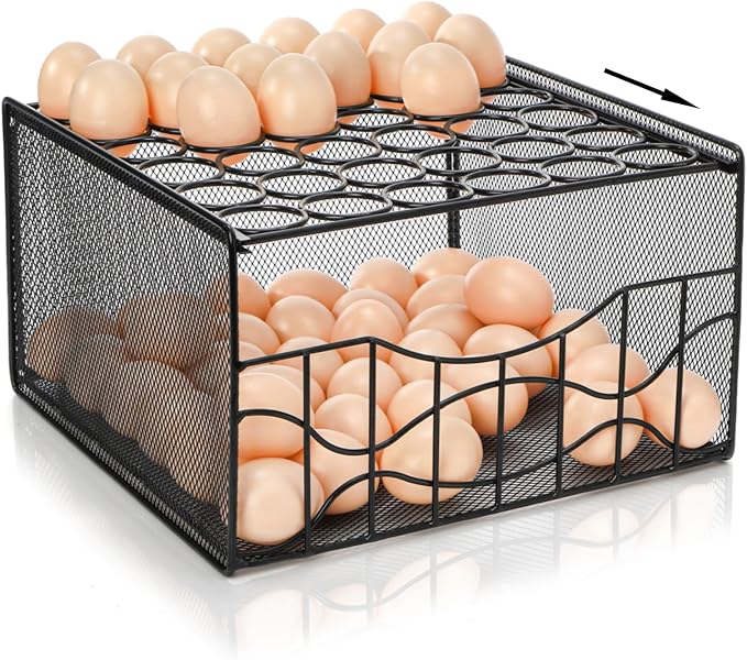 WRINGKIT Large Egg Basket for Gathering, Holds 36 + 100 Eggs | 2 Tier Fresh Egg Collecting Holder with Slide Tray, Metal Wire Farm Eggs Storage Rack for Counter, Easter Egg, Fruit, Veggie by WRINGKIT