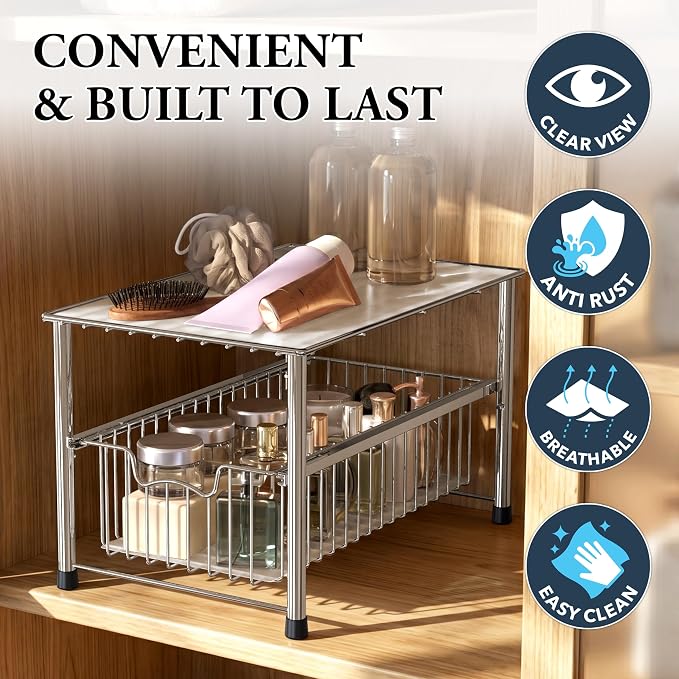 Simple Houseware Chrome Metal Stackable Storage Rack, 16.75 in L x 10.8 in W x 10.25 in H | Free Standing Organizer Drawer, Kitchen/Pantry/Cabinet/Counter - Image 5