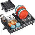 TOOLF Expandable Dish Drying Rack with Cutlery Holder, Standard, Black | Stainless Steel &PP, Extenable 12.6"-18.7"D, Anti-Rust, Auto-Drainage, Space-Saving, Fit for RV, Apartment Sink Countertop by TOOLF