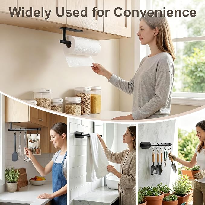 2-Pack Paper Towel Holder for Kitchen, Self-Adhesive & Drilling Mount | Under Cabinet Organizer, SUS 304 Stainless Steel Wall Mounted Rack, Bathroom, RV - Image 4
