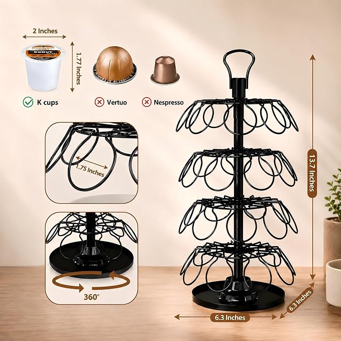 K Cup Holder-Coffee Pod Holder Organizer for 36 Pods,4-Tier K Cup Storage | K Cup Organizer,Stable Base,360°Rotating K Cup Carousel,Space-Saving for Countertop&Office,Coffee Pod Carousel Easy Assembly - Image 3