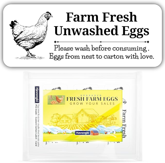 120 Chicken Egg Carton Labels Stickers | White | Farm Fresh Eggs | 4 6 12 15 18 30 48 50 Count - Basket Box Container Extra Organizer Farm Supplies, 66mm x 26mm by Unknown