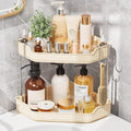 VITVITI 2 Tier Corner Bathroom Counter Organizer, Bathroom Countertop Organizer Storage for Sink, Plastic Makeup Organizer for Vanity Countertop Kitchen with Hooks, Clear, Cream White by VITVITI