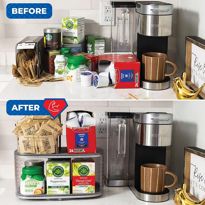 2-Tier Lazy Susan Organizer for Cabinet, Steel Reinforced | Two Rotating Steel-Reinforced Shelves, Holds 30 lbs, 360-Degree Rotation, 2 Bonus Clear Bins, BPA-Free, Patented USA Design - Image 9