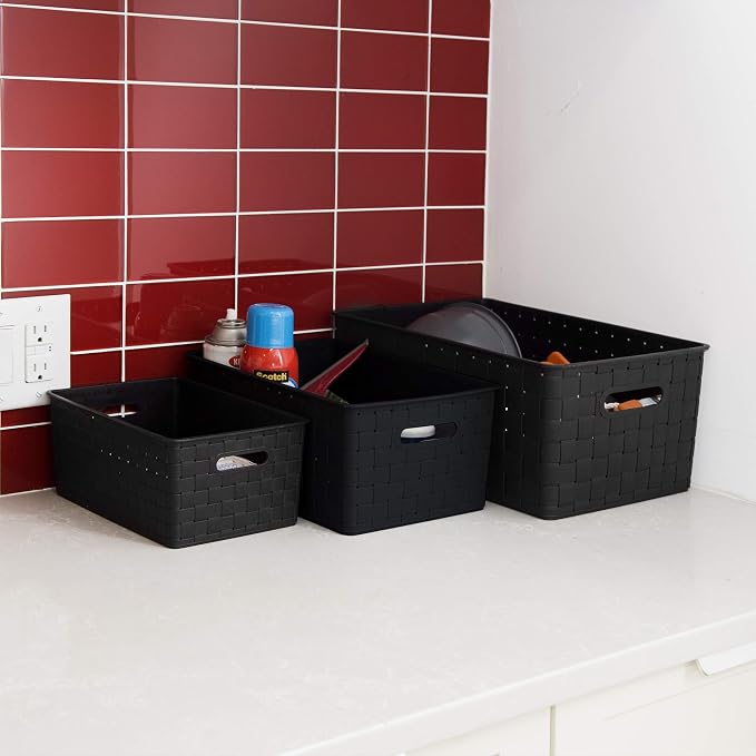 BINO | Plastic Basket, Large - Black | 3 Pack | THE STABLE COLLECTION | Multi-Use Storage Basket | Rectangular Cabinet Organizer | Home & Office Storage Organizer | Baskets for Bathroom Organizing - Image 6