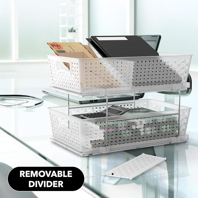 Simple Houseware 2 Tier Pull-Out Sliding Drawer Under Sink Storage, Clear | Great for Kitchen Bathroom Tray Shelf Organizer - Image 9