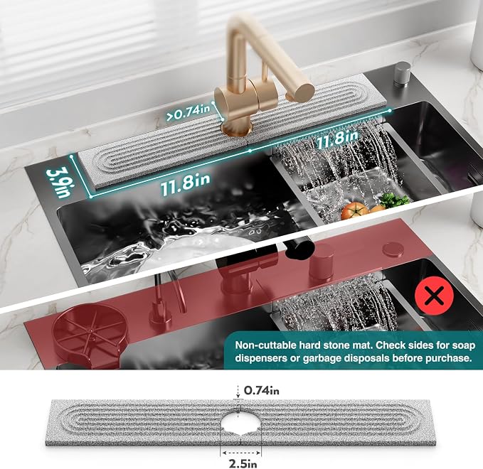Stone Kitchen Sink Faucet Mat, Premium Upgraded Food Grade Diatomite Drying Stone Tray & Splash Guard, Fast Drying Sink Protector for Kitchen Counter, Dishwasher Safe (23.6" x 3.9") - Image 3