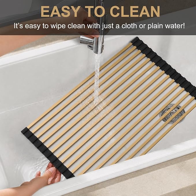 Roll Up Dish Drying Rack 15 Tube 11.42" x 17.72" Kitchen Sink Rack Over the Sink Dish Drying Rack Stainless Steel Dish Rack Heat-Resistant Dish Drainer, Gold - Image 3