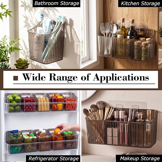 7 Pack Cabinet Door Organizer Adhesive Wall Mount Storage Bins Makeup Containers Stackable Organizer Basket for Kitchen Cabinets, Bathroom, Pantry, Office, Refrigerator (Frosted Gray) - Image 6
