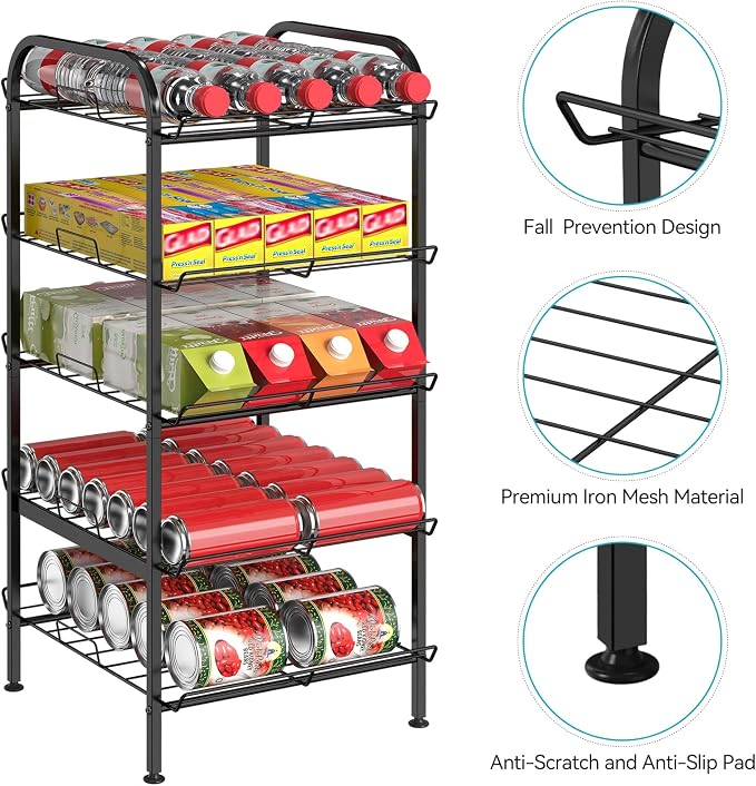 Water Bottle Organizer 5 Tier FreeStanding Water Bottle Storage Shelf Adjustable Water Bottle Holder Stand Metal Beverage Can Rack for Pantry Kitchen Party Black - Image 3
