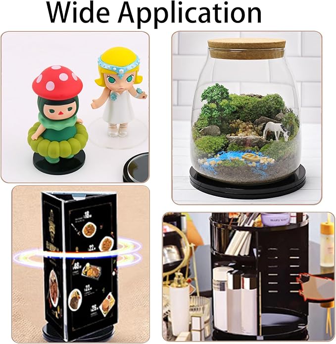 4Pcs Black Acrylic Lazy Susan 4 Inch Turntable Organizer Bearings | Mini Lazy Susan, Small Lazy Susan Turntable, 360° Rotating Swivel Plate for Spice Rack, Cosmetic, Cake, Pantry, DIY Display - Image 5