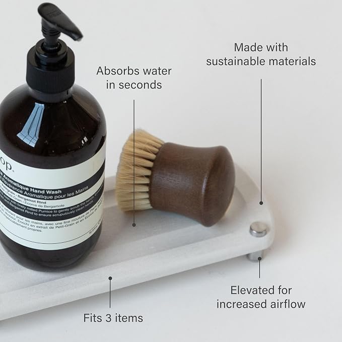 Dorai Home Stone Kitchen Sink Caddy - Diatomaceous Earth Sink Tray with Stainless Steel Feet, Water-Absorbing Countertop Organizer for Kitchen or Bathroom - Sandstone - Image 3