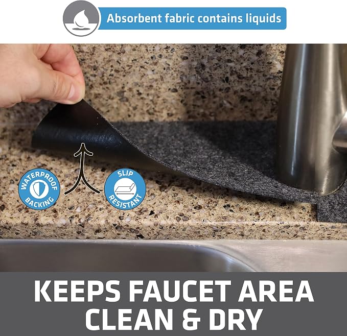 Drymate Faucet Splash Guard Mat for Kitchen & Bathroom Sink, Thin Countertop Drip Protector Drying Pad, Absorbent, Waterproof, Washable (USA Made) (18" W x 4.33" L x 0.13" H With Pre-Cut 2.5" Hole) - Image 3