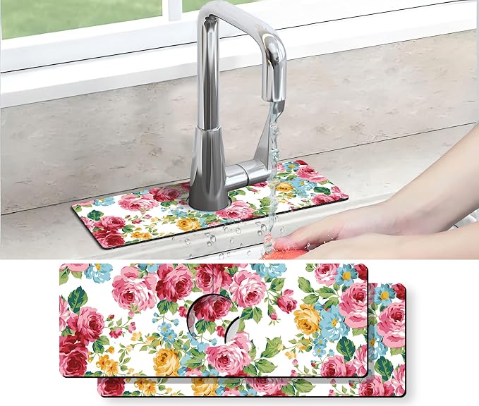 Kitchen Sink Splash Guard Faucet Mat -2 PC Super Absorbent Fast Drying Mat Sink Gadgets-Splash Guard Behind Faucet Drip Catcher for Kitchen, Bathroom,Sink Mat, Dish Drying Mat, Bathroom(15" X 5.5" ) by THIDEAPE