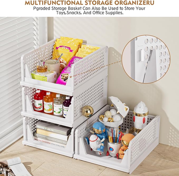 SNSLXH 5 Pack Stackable Closet Organizer Box, Multifunctional & Foldable Closet Storage Basket for Bathroom Kitchen Laundry Room Wardrobe Storage, Space-Saving Clothes Storage Drawer Organizer, Yellow | Stackable & Foldable Closet Storage Bins for Bath... - Image 7