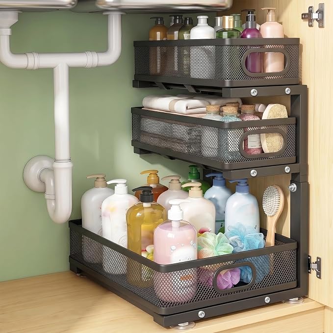 Under Sink Organizer, 3-tier Under Sink Storage Organizer Adjustable Height Easy Assembly Pull Out Cabinet Organizers Basket for Bathroom Kitchen Pantry Home Organization by Unknown
