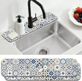 2 Pcs Kitchen Sink Splash Guard Faucet Mat Blue-toned Tile Faucet Mat for Sinks Absorbing Drying Mats for Kitchen Bathroom, 23.6x5.5inch by CONCHLERY%E6%97%97%E8%88%B0%E5%BA%97