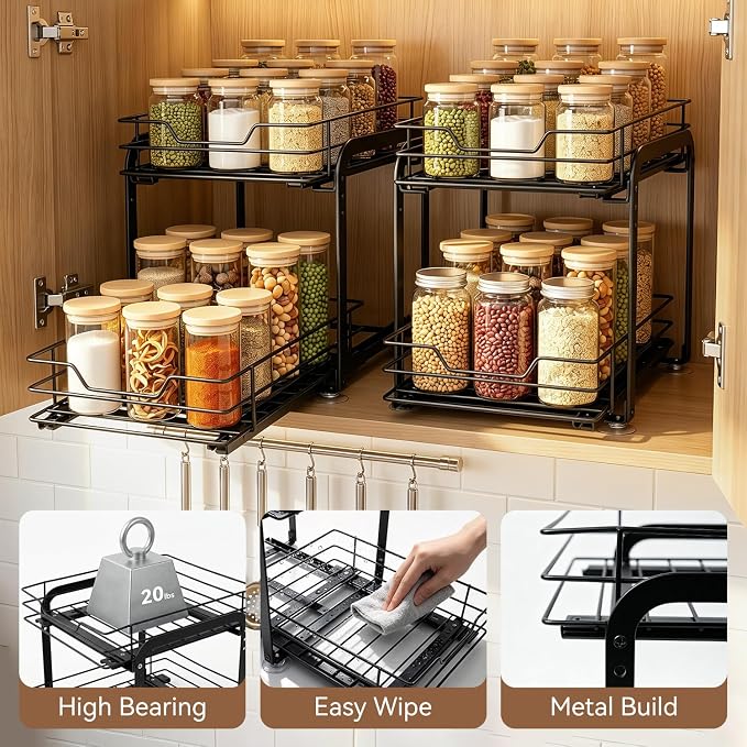 Spice Rack Organizer for Kitchen, Pull Out Spice Racks for Inside Cabinets, 2 Tier Spice Shelf Organization for Cabinet Seasoning, No Drilling Install for Home Kitchen Space Saving, 1 Pack - Image 6