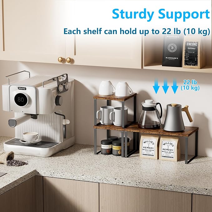 Golener Countertop Shelf, Kitchen Counter Organizer, Adjustable, Stackable | Kitchen Countertop Organizer, Spice Rack, 2-Tier Countertop Shelves, Corner Desk Shelf, Corner Counter Shelf, Rustic Brown - Image 4