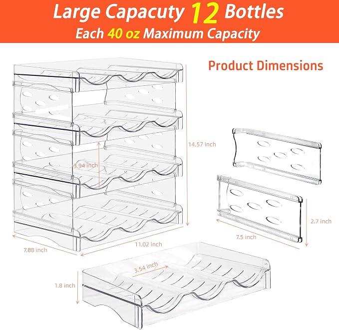 4 Pack Stackable Wine and Water Bottle Holder Free-Standing Fridge Wine Bottle Organizers Clear Plastic Water Bottle Holder for Cabinet,Refrigerator,Pantry,Kitchen Countertops,Holds 12 Bottles - Image 6