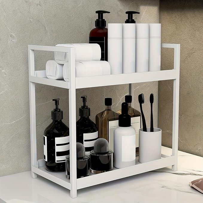 Bathroom Counter Organizer, 2 Tier White Counter Shelf | Bathroom Organizers and Storage Countertop, for Vanity Tables, Dresser, Makeup by IDM-UTSL