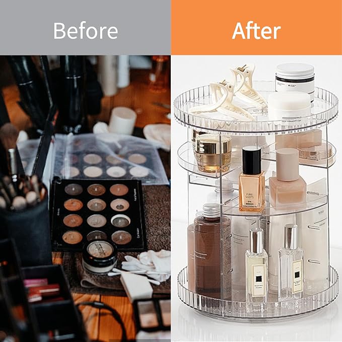 Clear Rotating Makeup Organizer,8 Adjustable Layers Vanity Organizer Skincare Storage,Cosmetic Display Case 360° Stabilizly Spinning Multi-Function Storage for Bathroom and Bedroom Countertop - Image 7