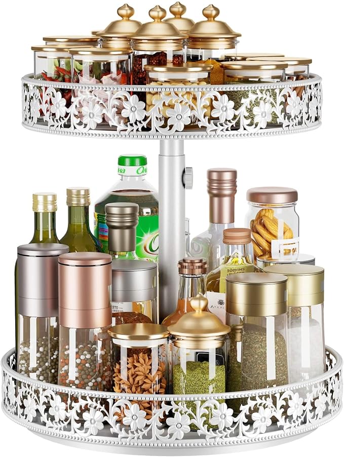2 Tier Lazy Susan Organizer Turntable, 12 Inch, White | Adjustable, Easy Assembly & Cleaning, Two Tier Rotating Lazy Susan Spice Rack, For Cabinet Dining Table Kitchen Countertop - Image 9