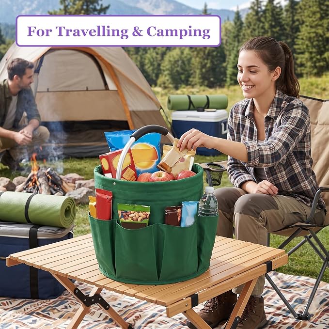 17L Cleaning Caddy with Handle, 600D Oxford Cleaning Supply Caddy with 6 Pockets, Foldable Tool Bucket Organizer for Housekeeping, Gardening, Car Detailing, Traveling, Camping, Green - Image 6