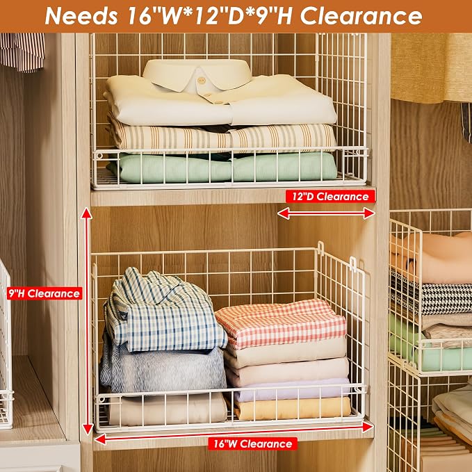 Yociyoga 6-Tier Stackable Closet Organizers and Storage Shelves, Closet Shelf Organizer Basket Bins, Foldable Sweater Storage for Clothes Organizer System, White（Patent No. 30022416） - Image 4