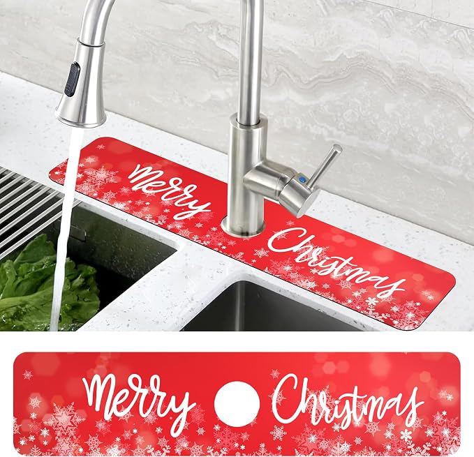 Merry Christmas Snowflake Kitchen Sink Splash Guard Mat Absorbent Fast Drying Mat Faucet Draining Mat Sink Splash Guard Behind Faucet Drip Catcher for Kitchen Bathroom 5.5"×24" - Image 4