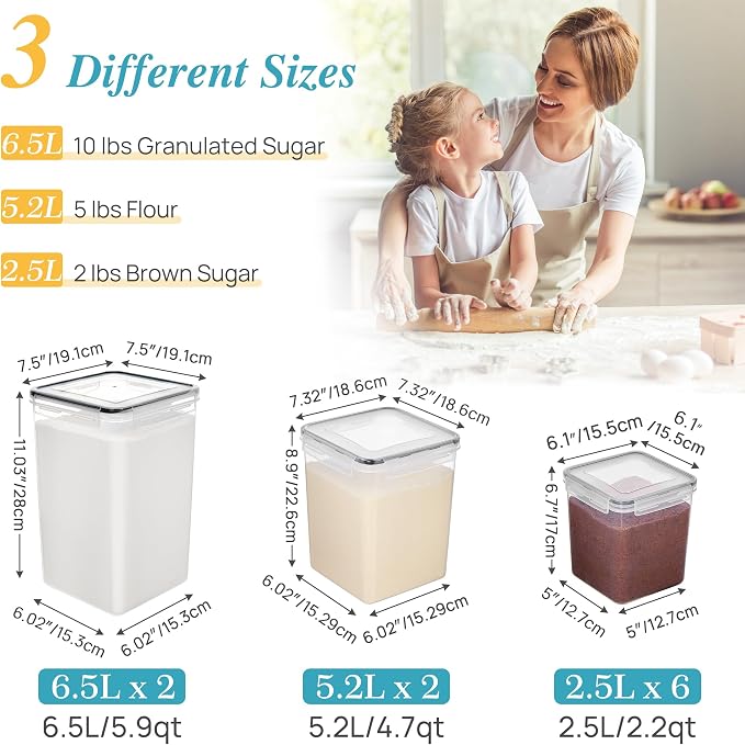 Vtopmart 10 PCS Flour and Sugar Storage Container, Include 3 Sizes | For Bulk Flour and Sugar Storage, Airtight Seal, Multiple Sizes, BPA Free, Food Grade Material, Dishwasher Safe (Not Lids) - Image 6