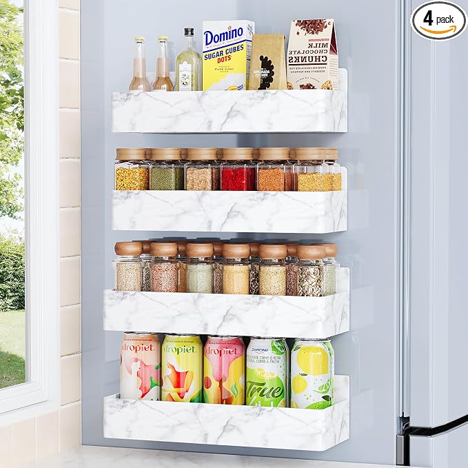 Mystozer Magnetic Spice Rack for Refrigerator, Kitchen Organizer and Storage Shelf, Marble(4 Pack) by Mystozer